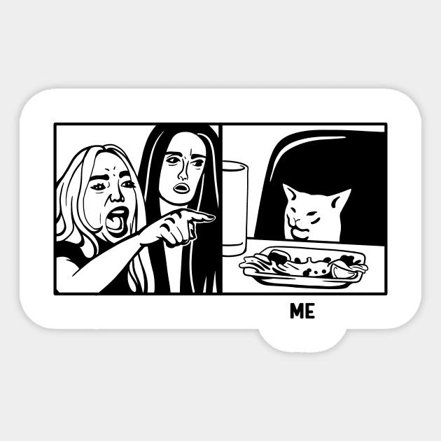 Funny design for meme lovers: Woman yelling at a cat meme. Sticker by croquis design